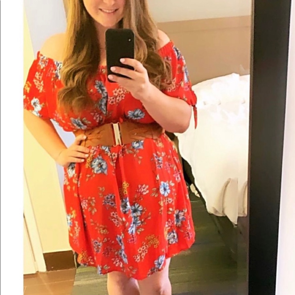 Rue21 Red Floral Off the Shoulders Dress